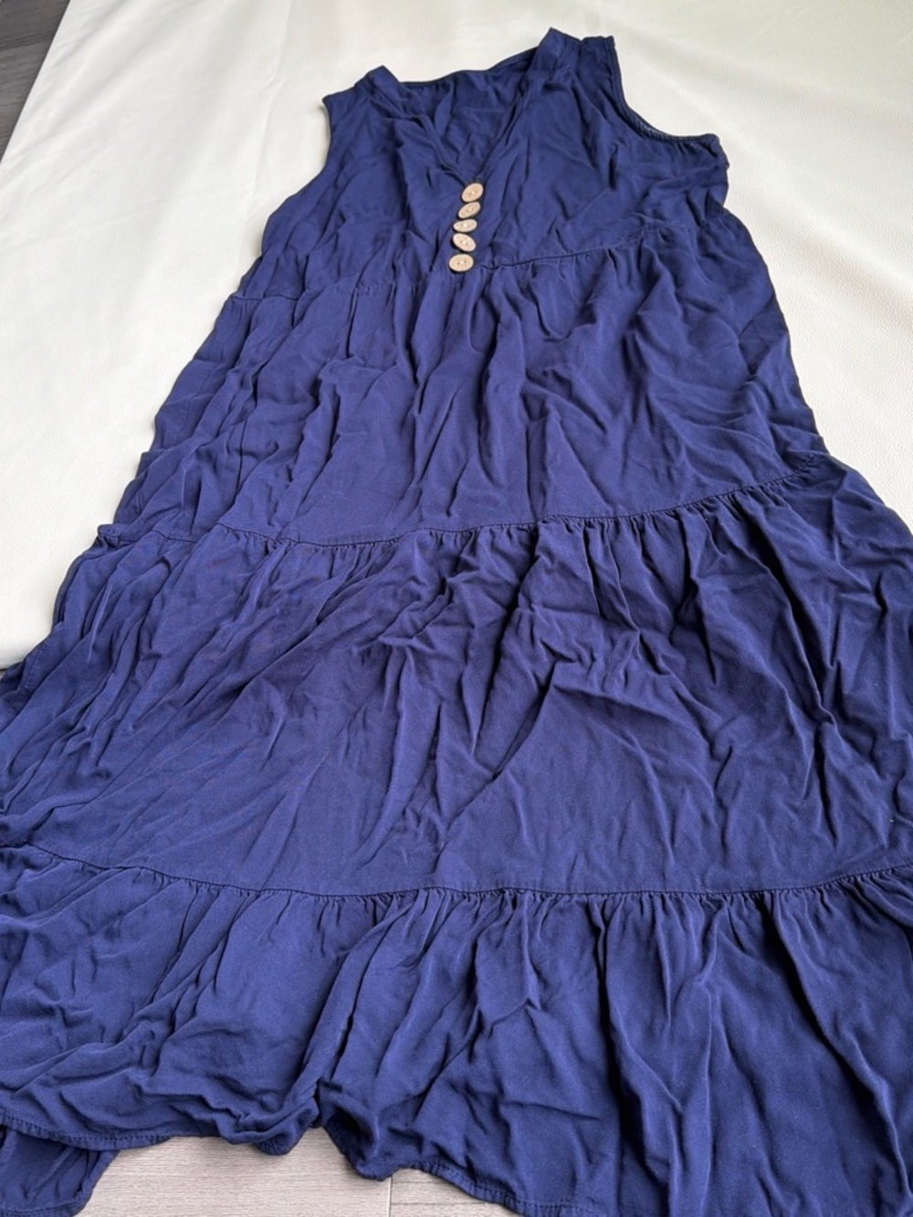 & Other Stories Navy Blue Tiered Midi Dress with Button Detail